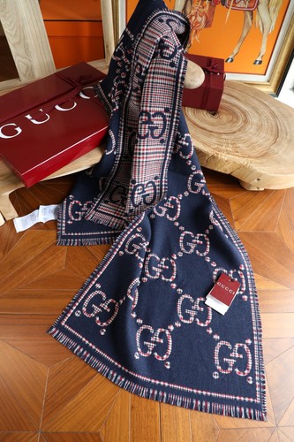 Gucci logo check scarf navy - scarf,
